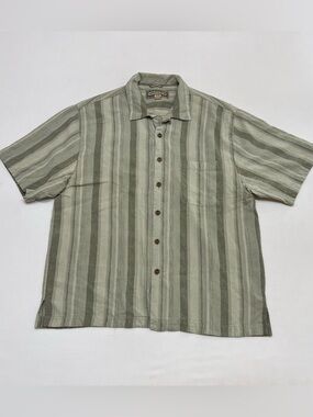 Jamaica Jaxx Silk Casual Button Shirt Mens XL Gray Striped Short Sleeve